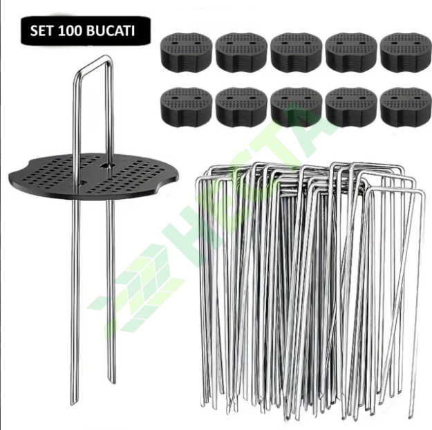 set cuie scoabe agrotextil cu dop plastic rozeta